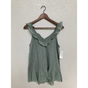 NWT American Eagle womens xs flutter ruffle green tank top tunic boho beachy